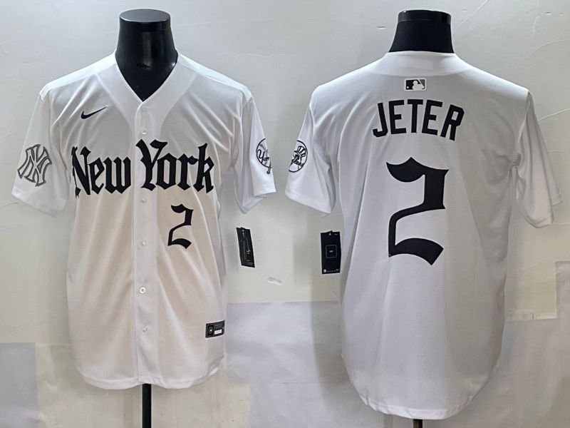 Men 2025 New York Yankees 2 Jeter White Five generations Joint Name Nike MLB Jersey style 13